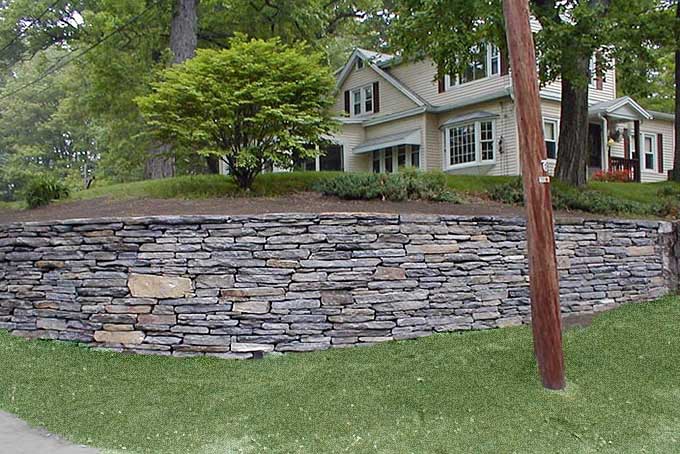 Natural stone retaining wall