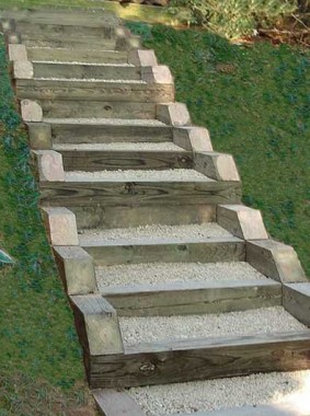 Pressure treated timber and gravel stairs Pressure treated timber and gravel stairs